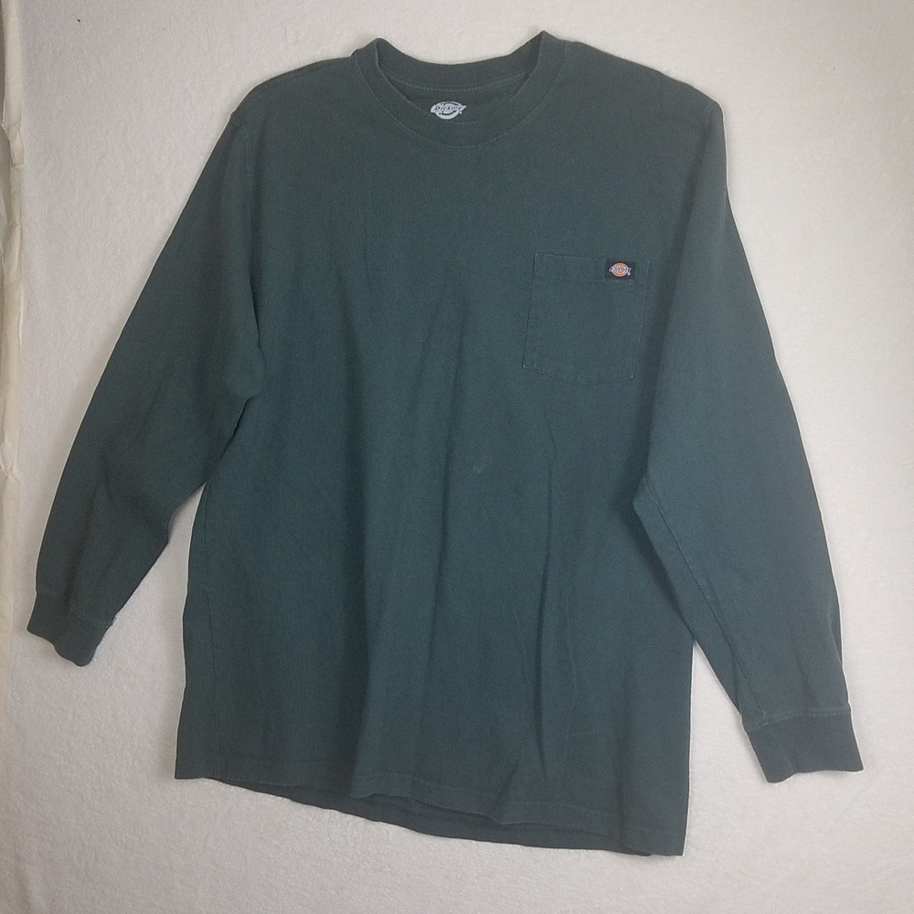 Dickies Mens 2XLT Long Sleeve Pocket T-Shirt Hunter Green 100% Cotton Heavy